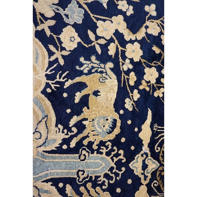 1920s Blue Traditional Scene Pictorial Animal Antique Chinese Peking Wool Rug For Sale - Image 9 of 10