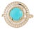 Art Deco Revival 1.52ct Round Turquoise & Diamond Halo Ring Size 4 in 14k Yellow Gold For Sale