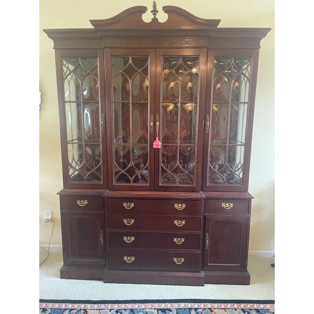 1998 Knob Creek Breakfront China Bookcase Lighted Curved Glass Doors For Sale - Image 10 of 10
