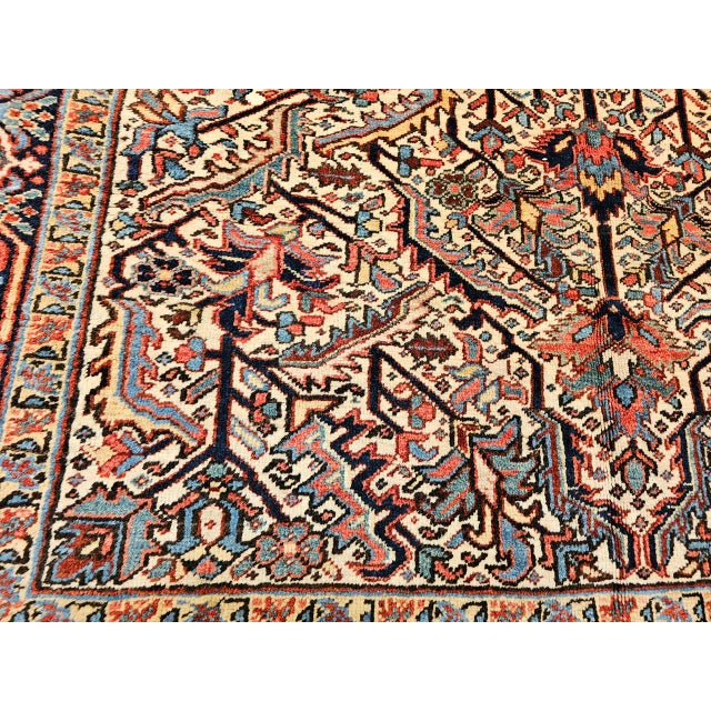 Persian Vintage Persian Heriz Serapi Rug, Hand-Knotted Wool, Allover Geometric Pattern, Ivory & Red, 7x10 For Sale - Image 3 of 18