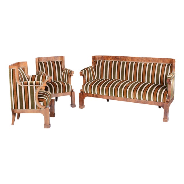 Biedermeier Seating Set in Walnut, 1830s, Set of 3 For Sale