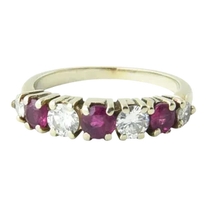 Seven-Stone Diamond and Ruby Band Ring size 5