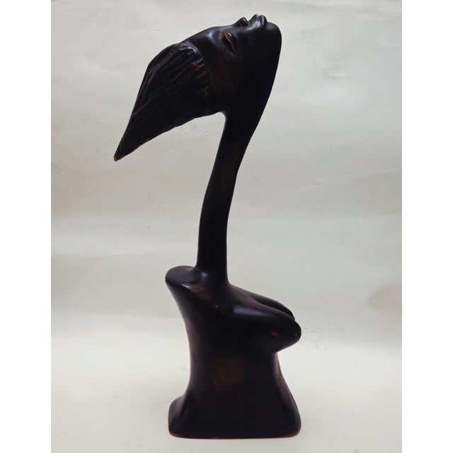 Mid 20th Century African Carved Wood Modernist Sculpture Male and Female Busts - A Pair For Sale - Image 10 of 18