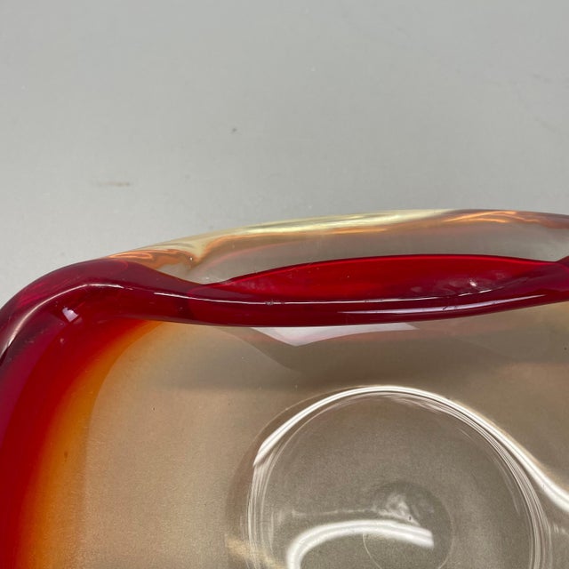 Italian Murano Glass Red-Yellow Bowl, 1970s For Sale - Image 9 of 18