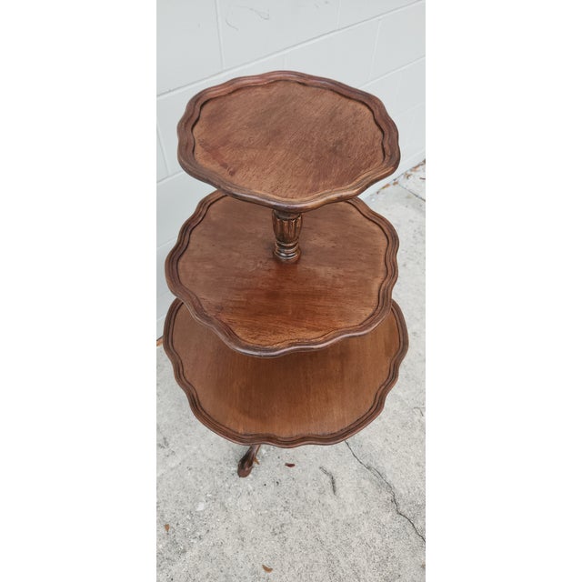 Antique Edwardian Three-Tiered Claw-Footed Serving Walnut Table With Scalloped Edges For Sale - Image 13 of 13