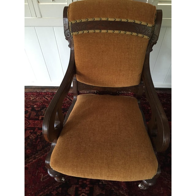Burnt Orange Velvet Carved Wooden Chair | Chairish