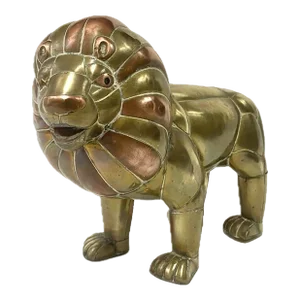 Brass and Copper Lion Sculpture