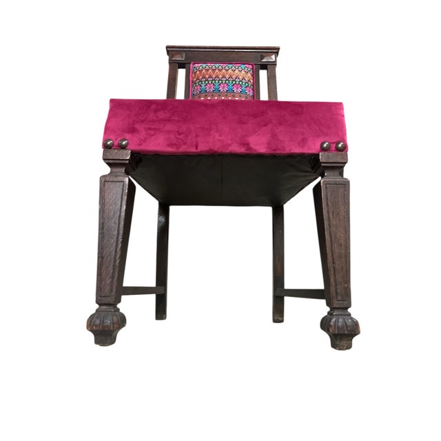 Early 20th Century Edwardian English Oak Dining Chairs With Vivid Mexican Embroidery Upholstery - Set of 6 For Sale In Saint Louis - Image 6 of 7