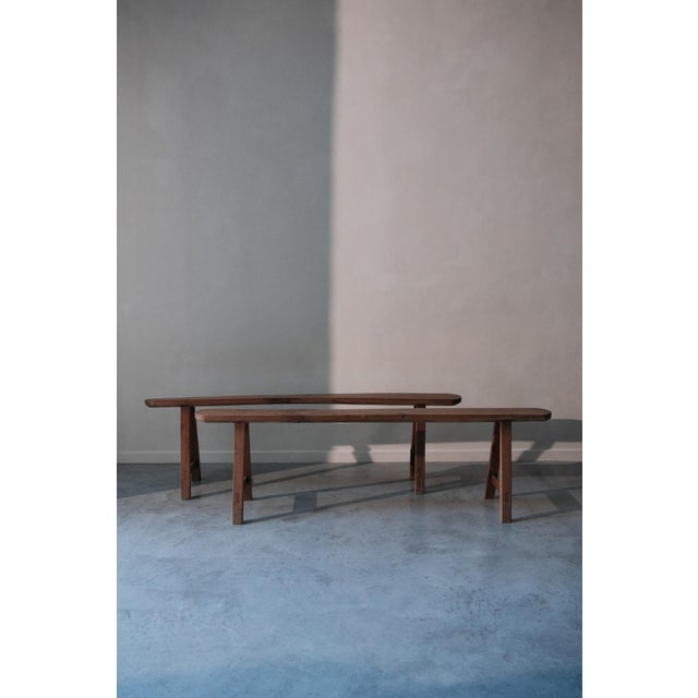 Cherrywood Farmhouse Benches, Set of 2 For Sale - Image 3 of 12