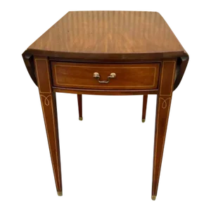Mid 20th Century Federal Style Satinwood Inlaid Mahogany Drop Leaf Pembroke Table