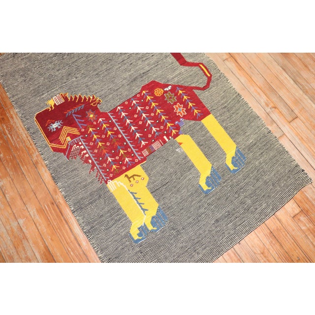 Late 20th Century Late 20th Century Lion Pictorial Persian Kilim Wall Hanging - 3'2" x 4'3" For Sale - Image 5 of 6
