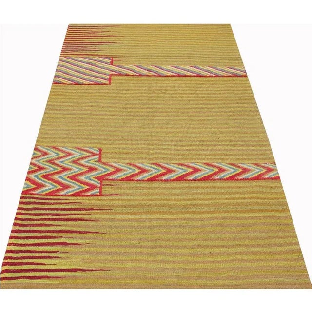 This bewitchingly beautiful example of a tribal Kilim area rug features a contemporary pop of electrifying bright colors...