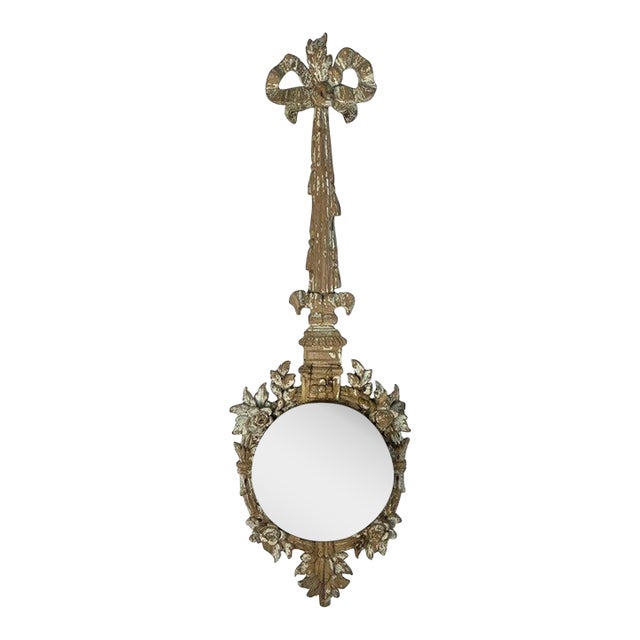 19th Century French Rococo Wall Mirror, Hand-Carved Wood, Distressed For Sale