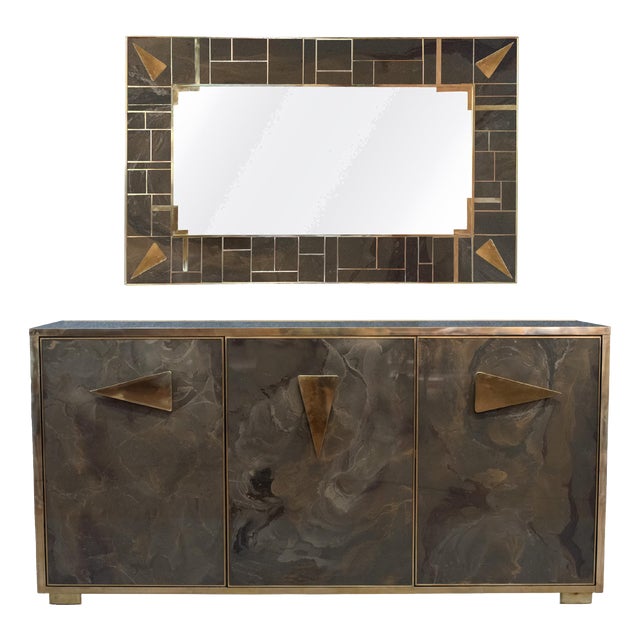 Italian Sideboard and Wall Mirror from Justfurnituress SRL, Set of 2 For Sale