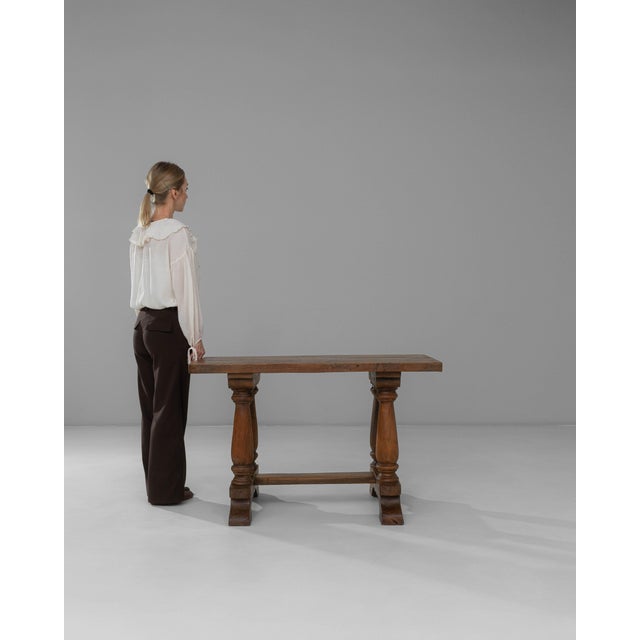 19th Century Luxembourg Provincial Oak Trestle Console Table In Original Patina For Sale - Image 17 of 18