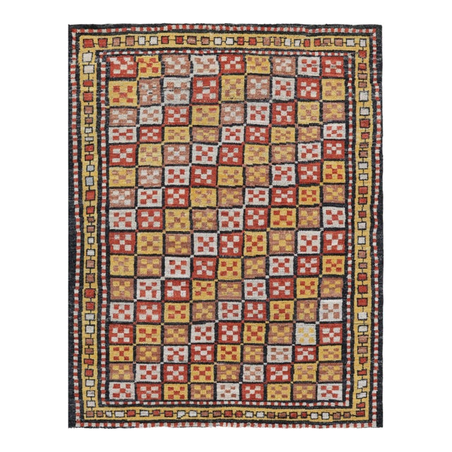 Rug & Kilim’s Modern Kurdish Style Rug in Gold With Colorful Geometric Patterns For Sale