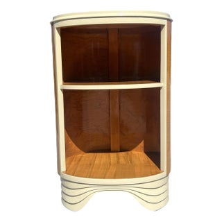 Vintage 1930s-1940s Art Deco Center Demilune Table Nightstand Bookcase Restored Anigre Wood For Sale