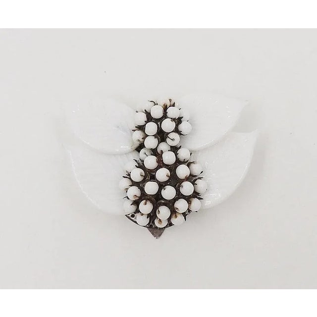 Metal Vintage 1930s Miriam Haskell White Glass Leaves & Beads Dress Clip For Sale - Image 7 of 8