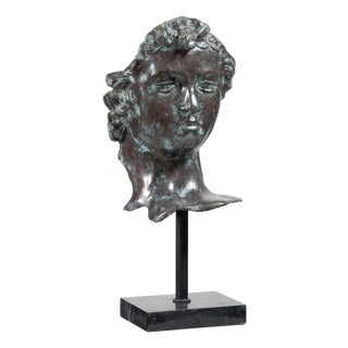 Bronze Renaissance-Inspired David Head Sculpture on Black Marble Base For Sale