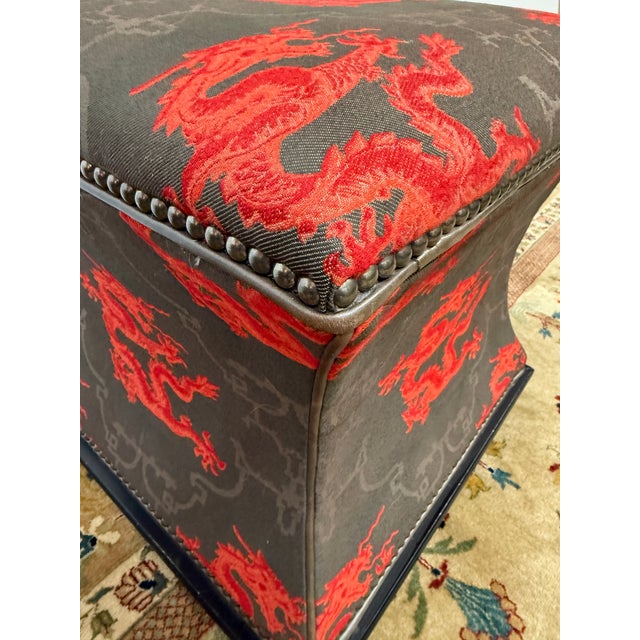 Brown Luxury Chinoiserie Dragon Print Ottoman For Sale - Image 8 of 12
