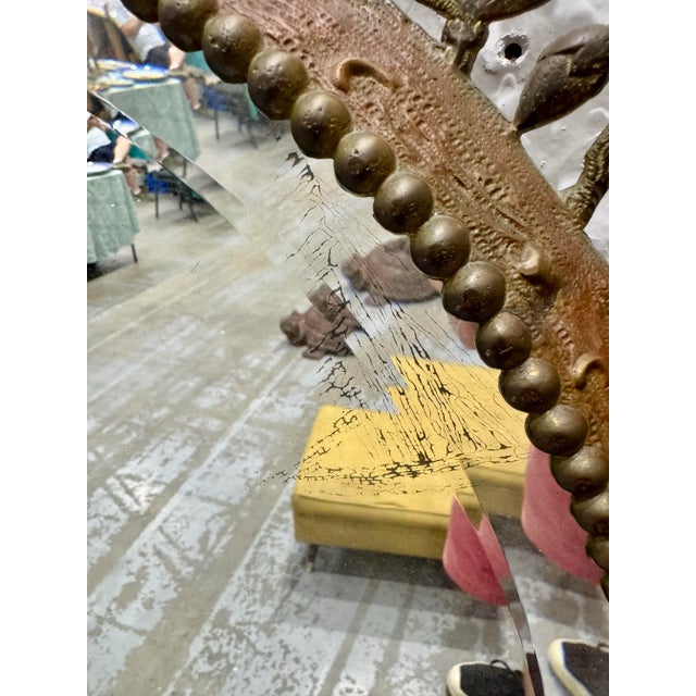 Superb 27” Pierced Bronze Beveled Sunburst Style Antique Victorian Wall Mirror For Sale - Image 9 of 12