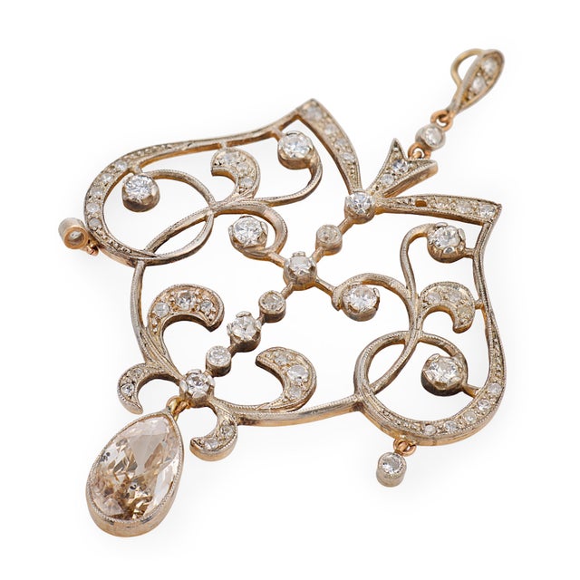 1910s 1910s Edwardian Old Cut Diamond Gold and Silver Necklace For Sale - Image 5 of 7