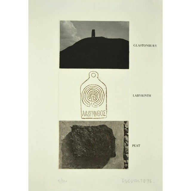 Glastonbury, Labyrinth, Peat is a black and white etching on rosaspina Fabriano watermarked paper, realized in 1976 by the...