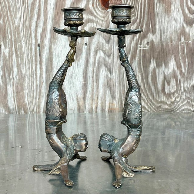 Vintage Boho Patinated Acrobat Candlesticks - a Pair For Sale In West Palm - Image 6 of 6