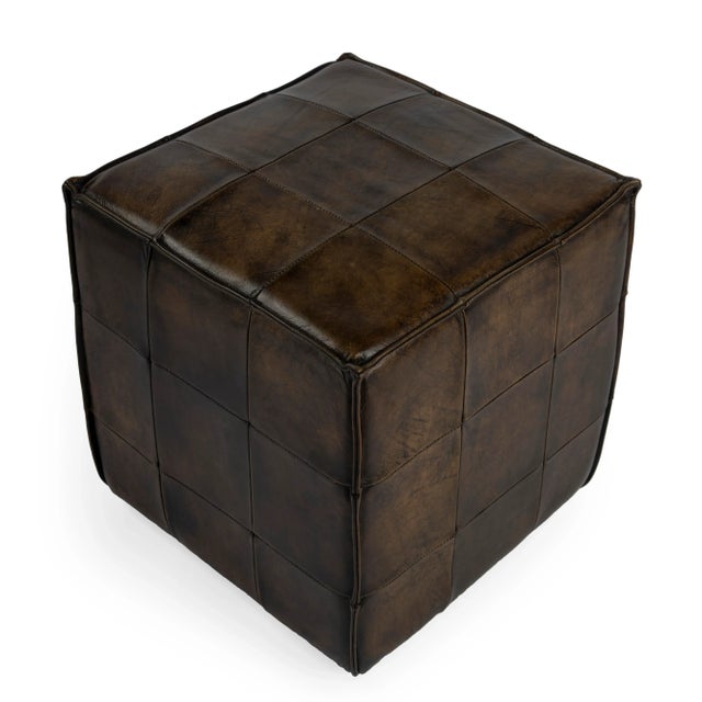 Animal Skin Leon Leather Ottoman, Dark Brown For Sale - Image 7 of 7