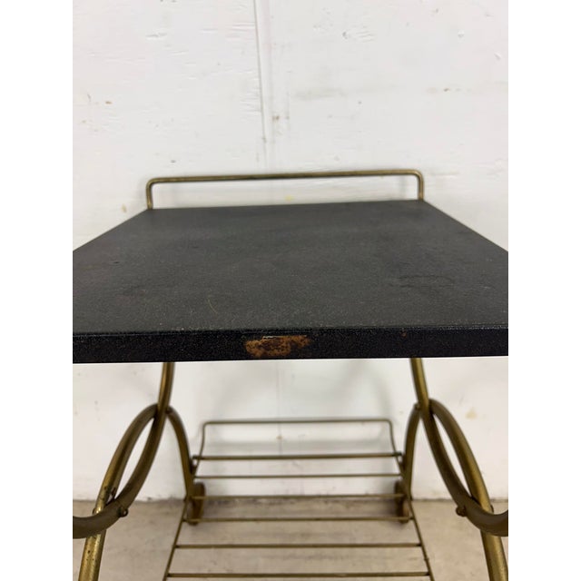 Mid-Century Modern Mid Century Modern Petite Wheeled Bar Cart With Brass Accents For Sale - Image 3 of 12