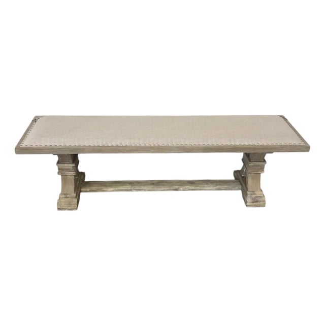 Beige Linen Dining Bench For Sale