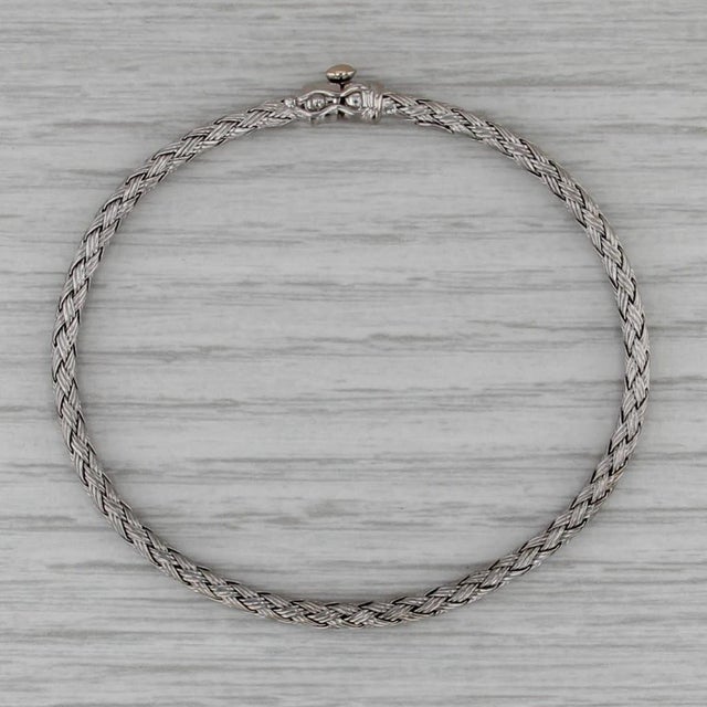 2010s Basketweave Bangle Bracelet 18k White Gold 6.75" 2.8mm For Sale - Image 5 of 6
