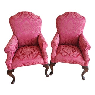 Queen Anne-Style Upholstered Chairs- Pair For Sale