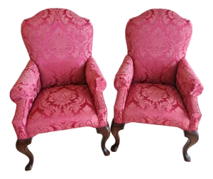 Queen Anne-Style Upholstered Chairs- Pair