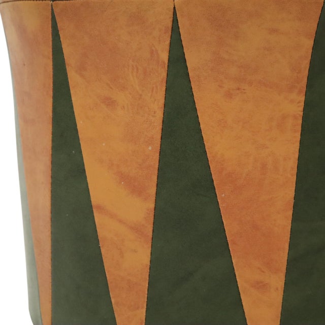 Vintage Round Pouf in Green and Brown Two-Tone Skai, 1960s For Sale - Image 9 of 11