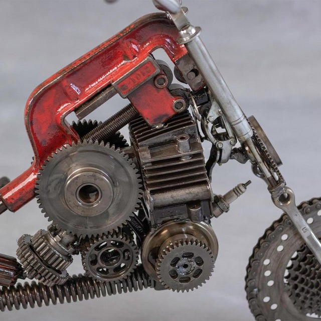 Recycled Metal Motorcycle Sculpture by Holomua For Sale - Image 4 of 10