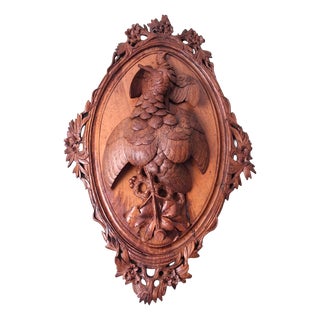 Walnut Black Forest Hunting-Wall with Birds, 1920s For Sale