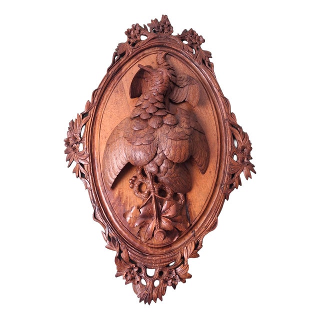 Walnut Black Forest Hunting-Wall with Birds, 1920s For Sale