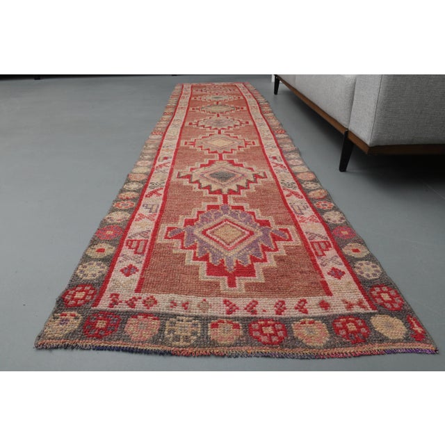 1970s 1970s Vintage Turkish Oushak Handmade Wool Cotton Pink Runner Rug For Sale - Image 5 of 11
