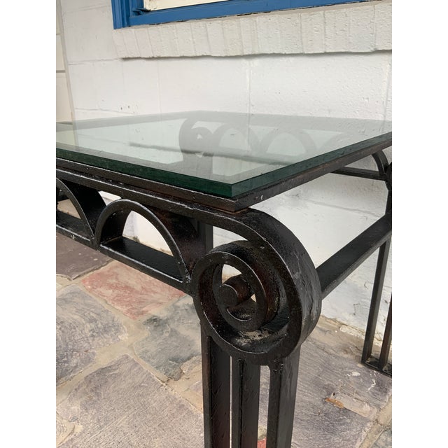 1920s Deco Style Cast Iron Glass Top Table For Sale - Image 10 of 10
