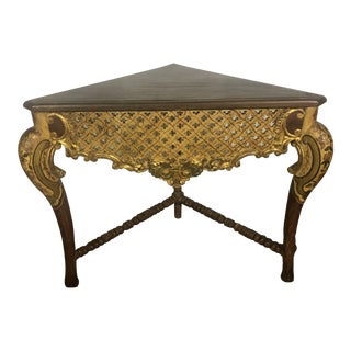 19th Century Rococo Revival Guilt and Painted Wood Corner Table For Sale