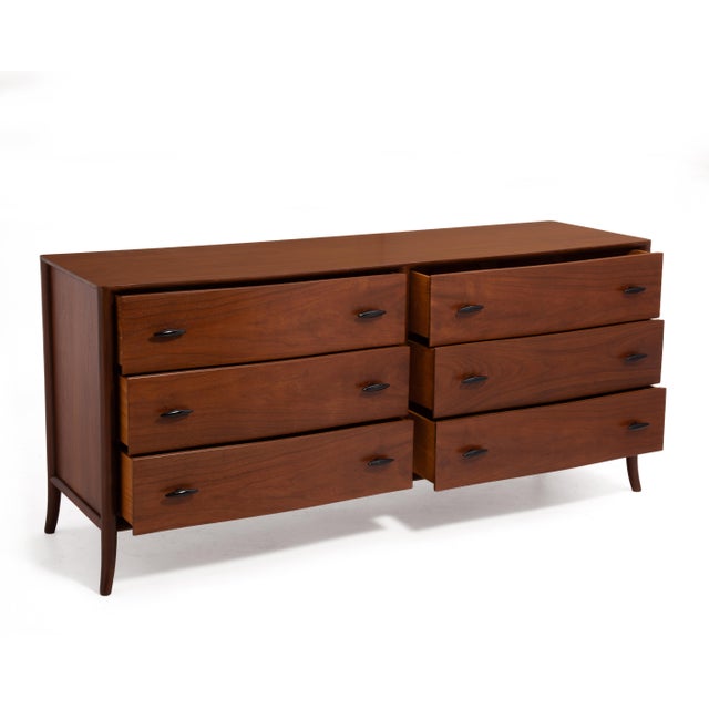 Mid-Century Modern T.H. Robsjohn-Gibbings Widdicomb Walnut Klismos Saber Leg Six Drawer Dresser For Sale - Image 3 of 14
