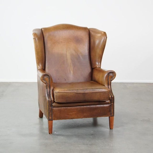 Sheep Leather Wing Chair For Sale - Image 12 of 12