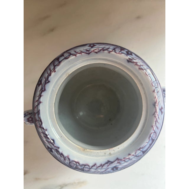 Beautiful antique purple transferware sugar bowl with large trumpet lilies on base and rosebud finial on top. Little to no...