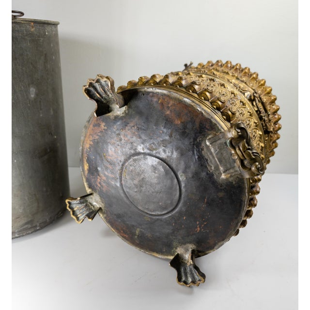 19th Century French Repousse Brass Coal Scuttle or Waste Basket, Fireplace For Sale - Image 16 of 18