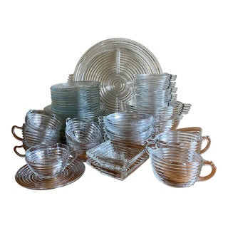 1930s Anchor Hocking Manhattan Clear Dishes Set, 42 Pieces For Sale