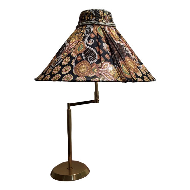 Vintage Adjustable Table Lamp in Brass & Fabric, 1980s For Sale