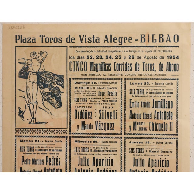 1954 Spanish Bullfighting Poster, Bilbao 1954, Luis Garcia Campo For Sale - Image 4 of 5