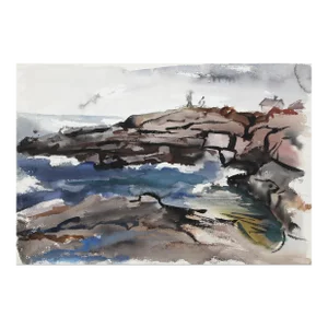 1950s "Rocky Seascape P1.14" Watercolor Painting by Eve Nethercott