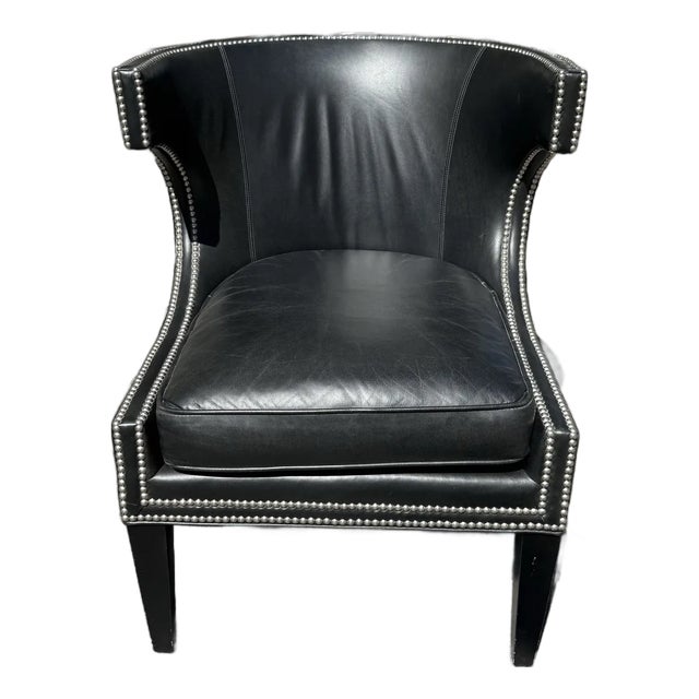Lexington MacArthur Park Greta Black Leather Nailhead Armchair For Sale